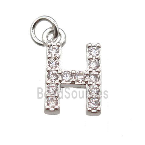 copper letter-H pendant paved zircon, platinum plated