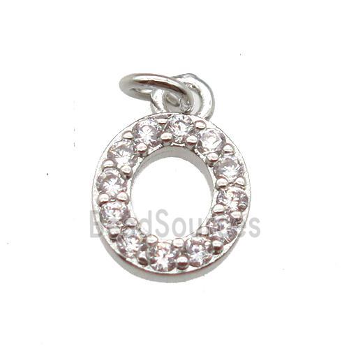 copper letter-O pendant paved zircon, platinum plated