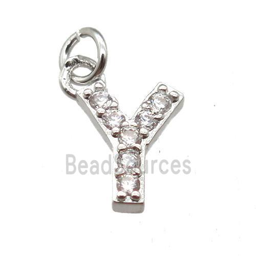 copper letter-Y pendant paved zircon, platinum plated