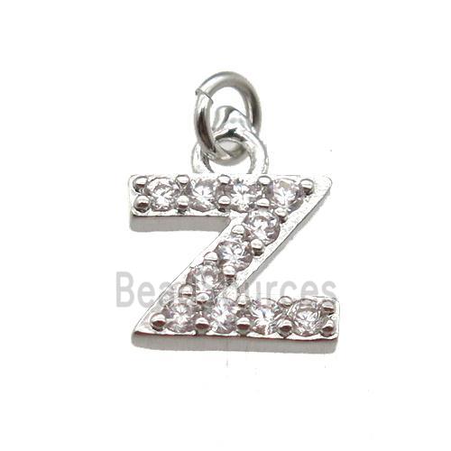 copper Alphabet-Z pendant paved zircon, platinum plated