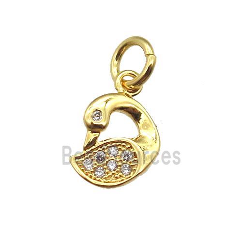 copper swan pendant paved zircon, gold plated