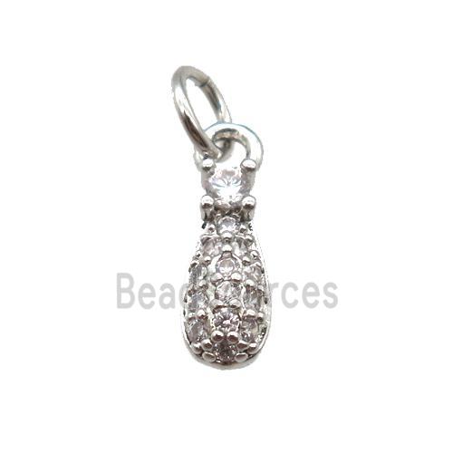 copper teardrop pendant paved zircon, platinum plated