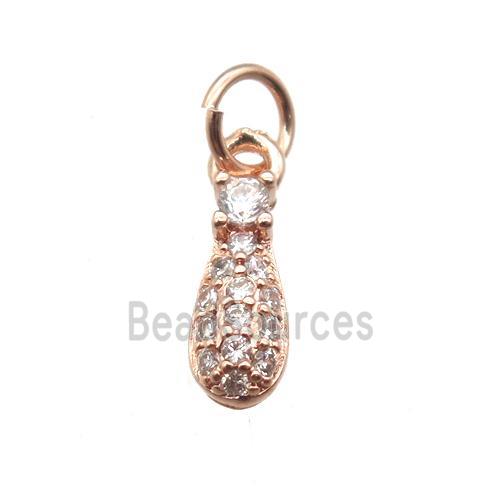 copper teardrop pendant paved zircon, rose gold