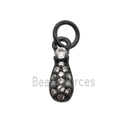 copper teardrop pendant paved zircon, black plated