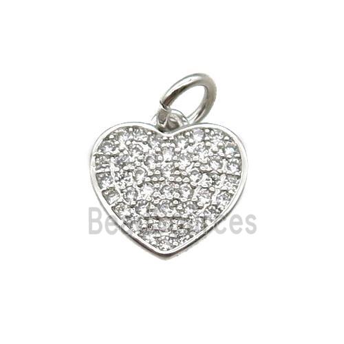 copper heart pendant paved zircon, platinum plated