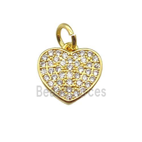 copper heart pendant paved zircon, gold plated