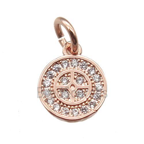 copper circle pendant paved zircon, rose gold