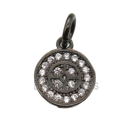 copper circle pendant paved zircon, black plated