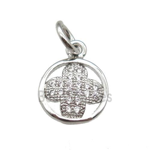 copper clover pendant paved zircon, platinum plated