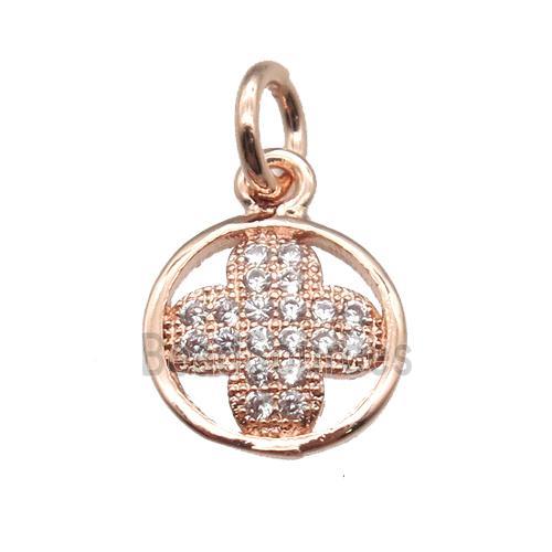 copper clover pendant paved zircon, rose gold