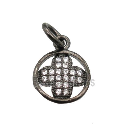 copper clover pendant paved zircon, black plated