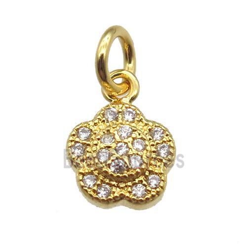 copper flower pendant paved zircon, gold plated