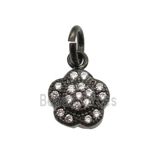 copper flower pendant paved zircon, black plated