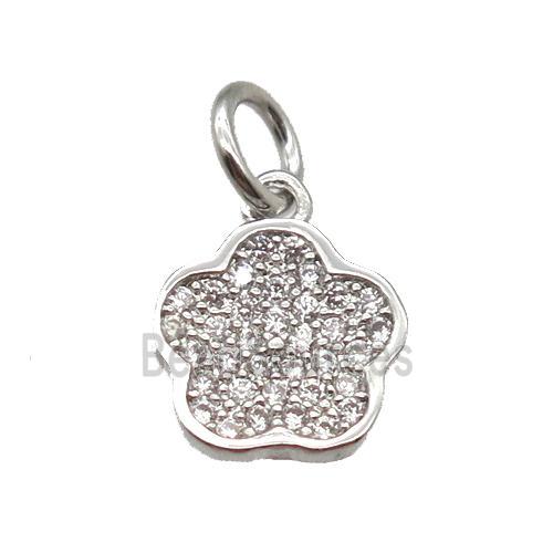 copper flower pendant paved zircon, platinum plated