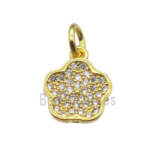 copper flower pendant paved zircon, gold plated