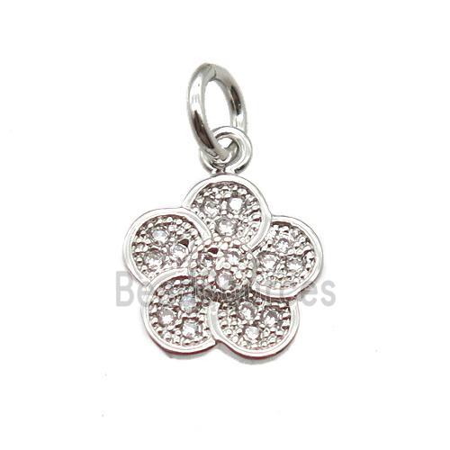 copper flower pendant paved zircon, platinum plated