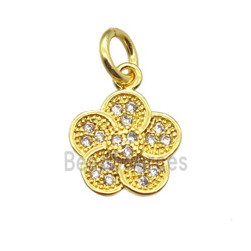 copper flower pendant paved zircon, gold plated