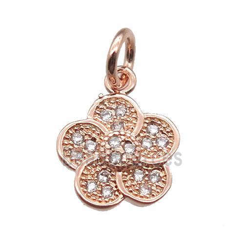 copper flower pendant paved zircon, rose gold