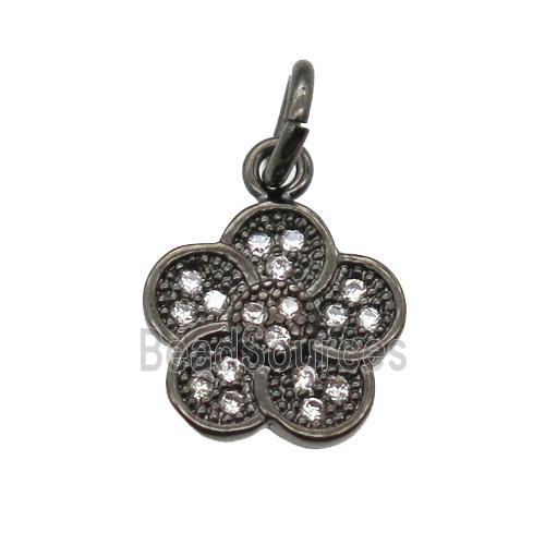 copper flower pendant paved zircon, black plated