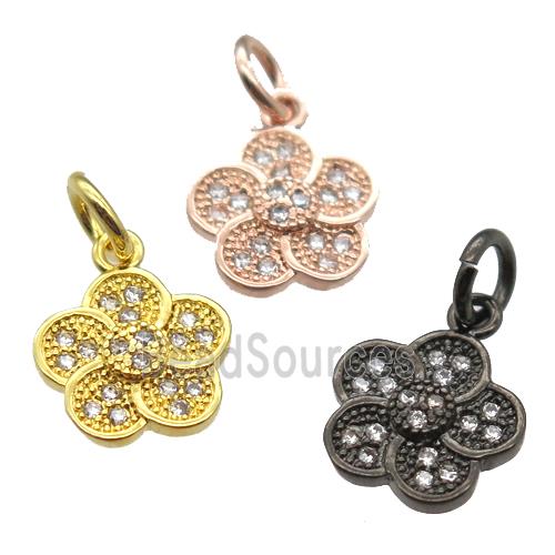 copper flower pendant paved zircon, mixed color