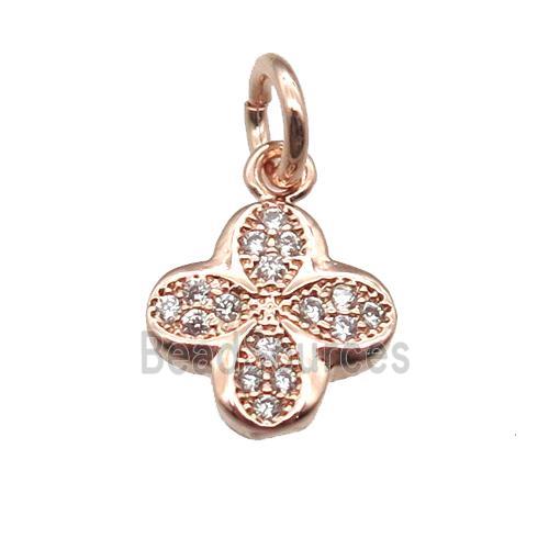 copper clover pendant paved zircon, rose gold