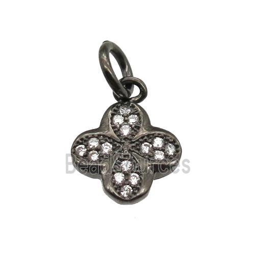 copper clover pendant paved zircon, black plated