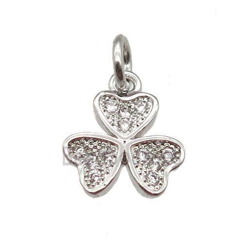 copper clover pendant paved zircon, platinum plated