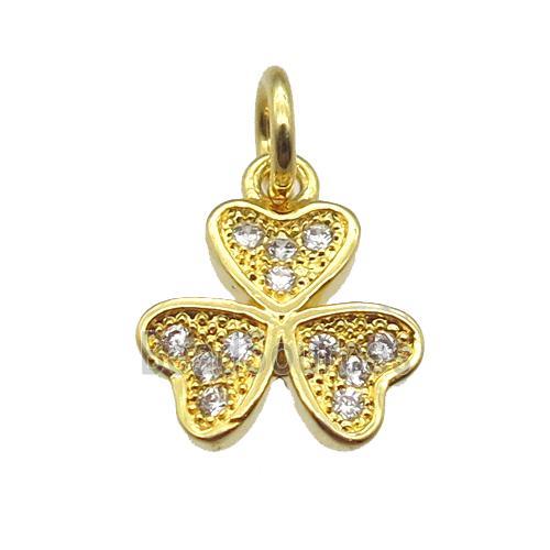 copper clover pendant paved zircon, gold plated