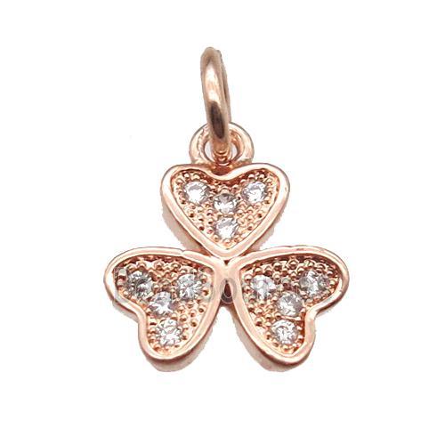 copper clover pendant paved zircon, rose gold