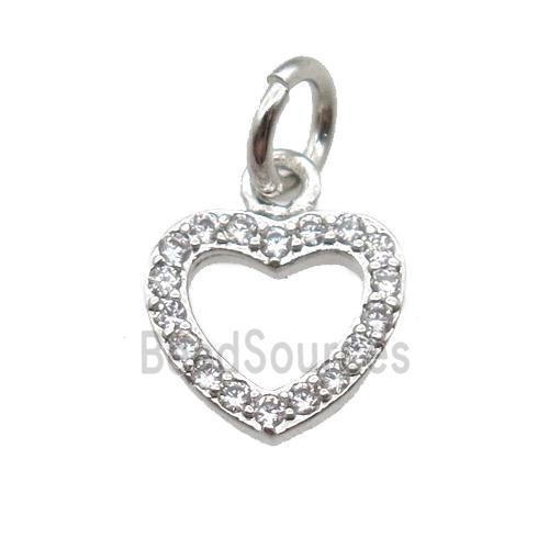 copper heart pendant paved zircon, platinum plated