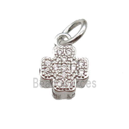 copper cross pendant paved zircon, platinum plated