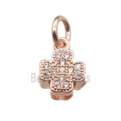 copper cross pendant paved zircon, rose gold