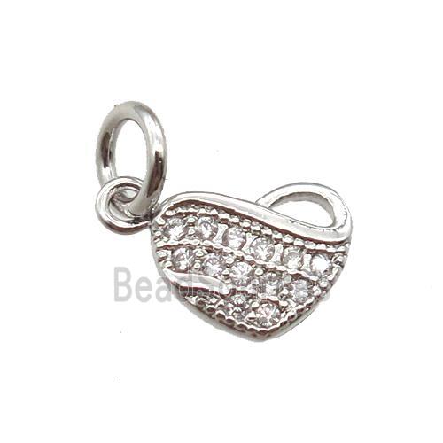 copper heart pendant paved zircon, platinum plated