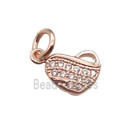 copper heart pendant paved zircon, rose gold