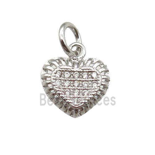 copper heart pendant paved zircon, platinum plated