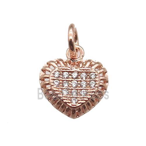 copper heart pendant paved zircon, rose gold