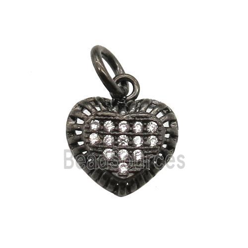 copper heart pendant paved zircon, black plated