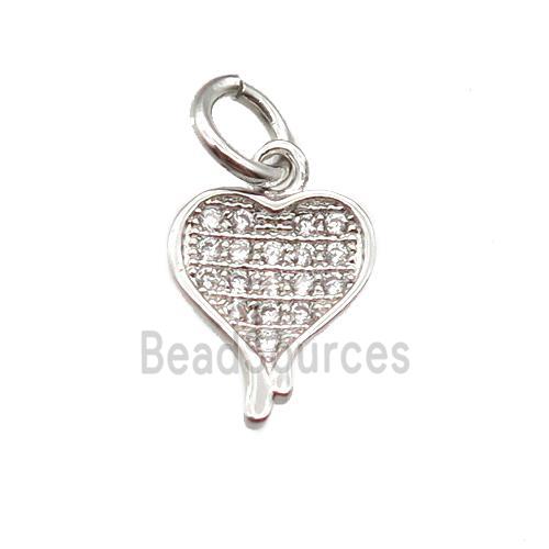 copper heart pendant paved zircon, platinum plated