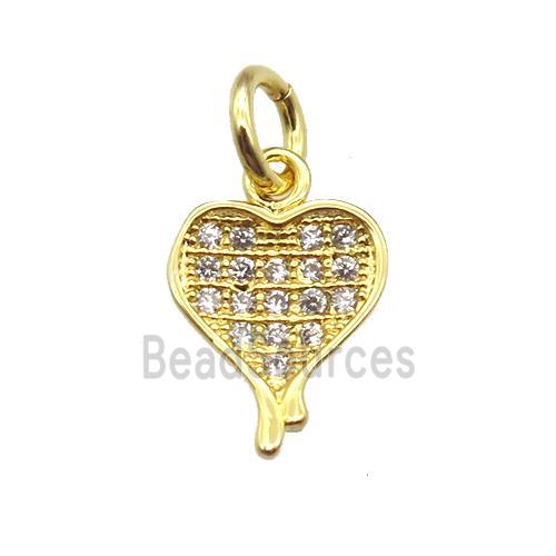 copper heart pendant paved zircon, gold plated