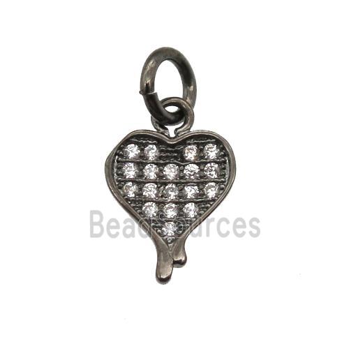 copper heart pendant paved zircon, black plated