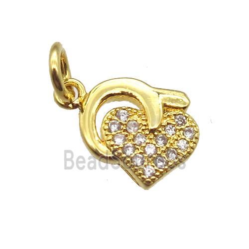 copper heart pendant paved zircon, gold plated