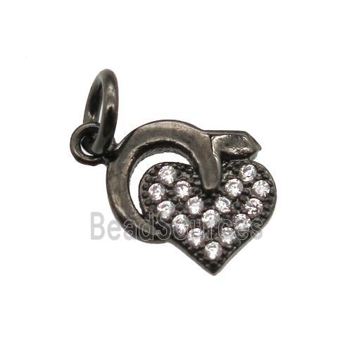 copper heart pendant paved zircon, black plated