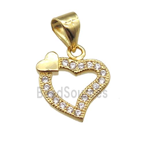 copper heart pendant paved zircon, gold plated