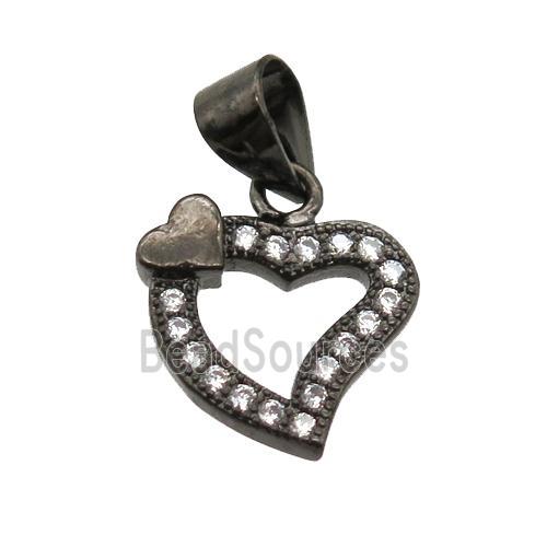 copper heart pendant paved zircon, black plated