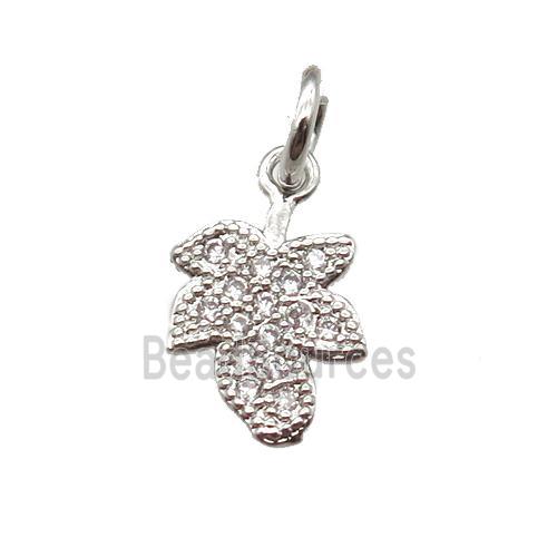 copper leaf pendant paved zircon, platinum plated