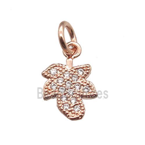 copper leaf pendant paved zircon, rose gold