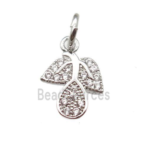 copper leaf pendant paved zircon, platinum plated