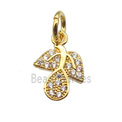 copper leaf pendant paved zircon, gold plated