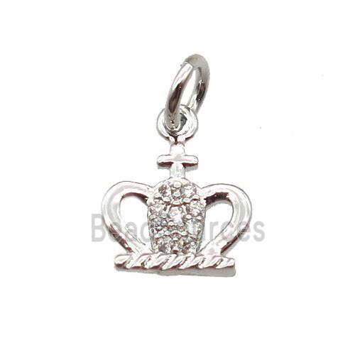 copper crown pendant paved zircon, platinum plated