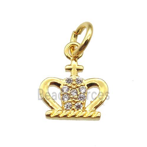 copper crown pendant paved zircon, gold plated